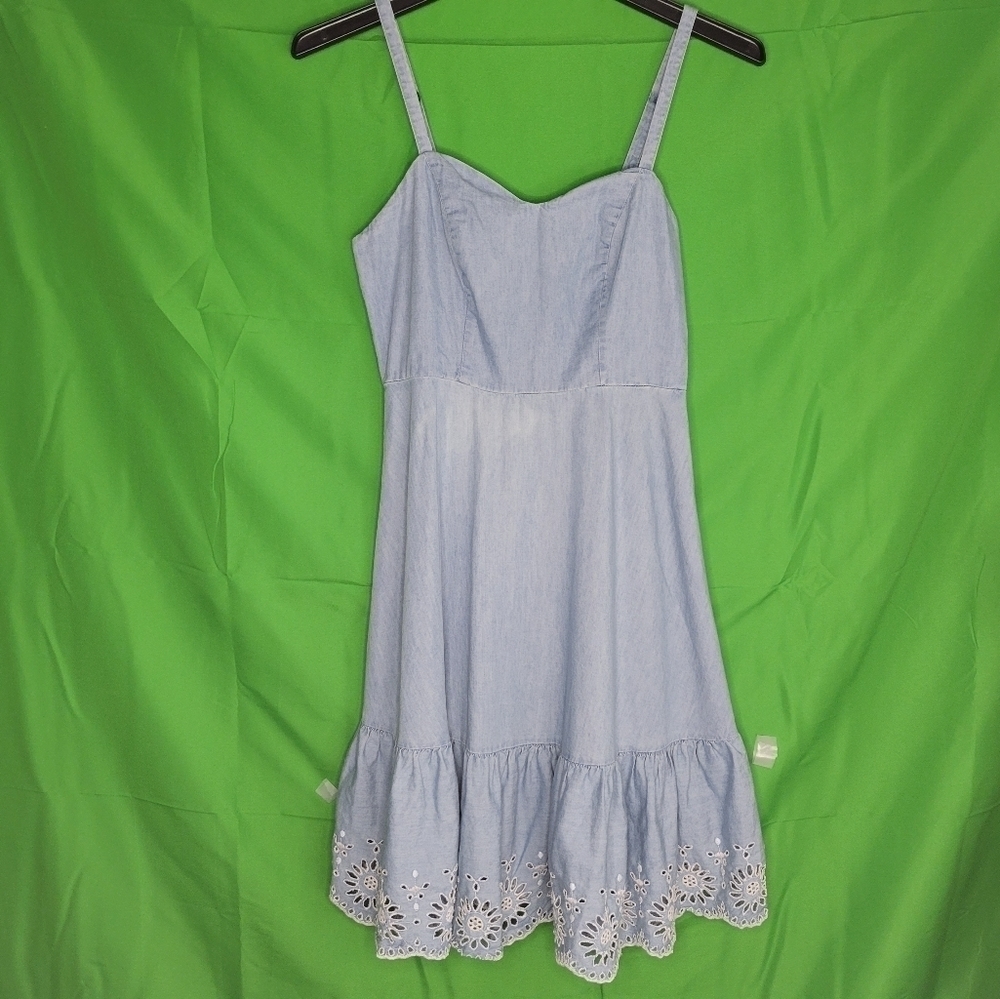 Old Navy Light blue Floral Eyelet Embroidered Trim Stretch Fit and Flare Dress - Picture 13 of 14